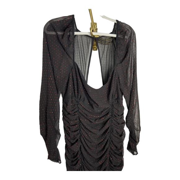 Dundas x Revolve Stardust Ruched Maxi Dress Long Sleeve Side Slit Black Ruby XL - Picture 6 of 14